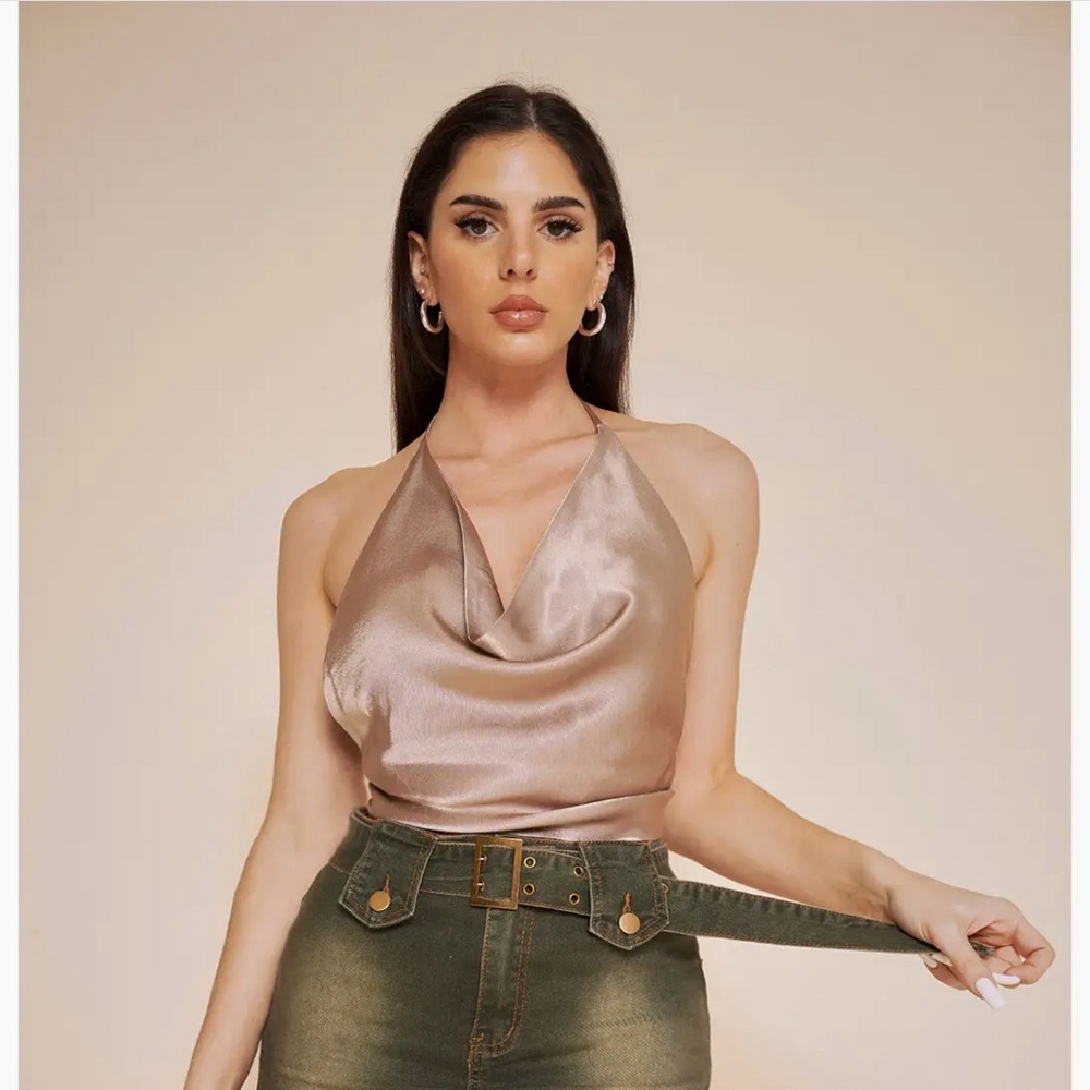 Halter neck satin crop top